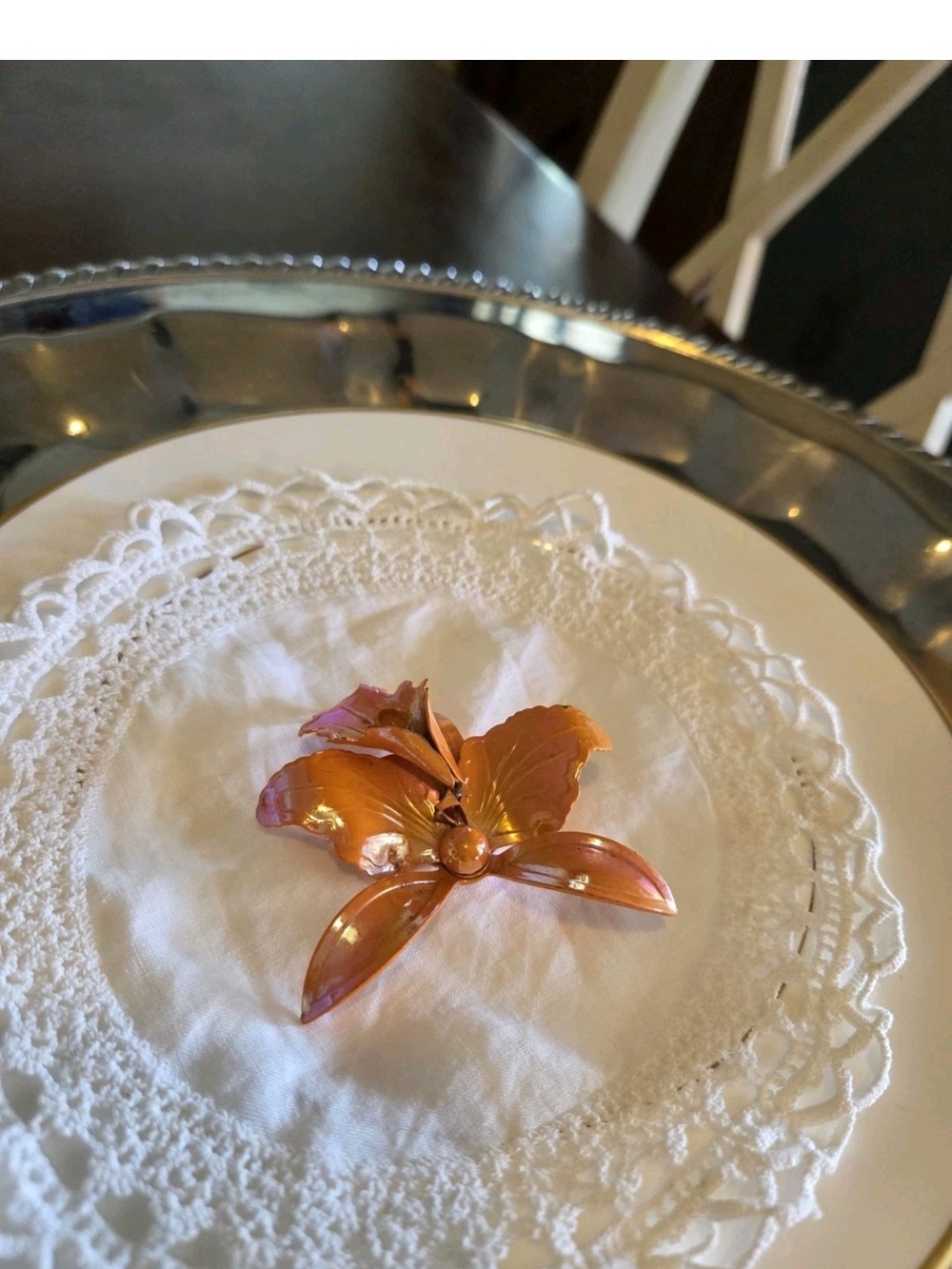 orange orchid brooch 1960s To 70s, Vintage